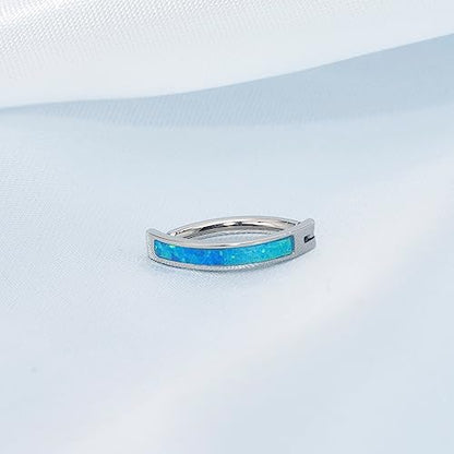 limerencia 14G G23 Titanium Belly Button Ring with Small Teardrop Cubic Zirconia 10mm Internally Threaded Navel Piercing Jewelry - color: Curved Hoop Blue Opal