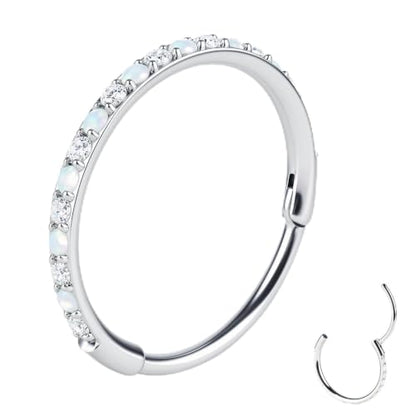 20/16G CZ Hinged Nose Rings Hoop, 316L Surgical Stainless Steel Cartilage Earring, Septum Clicker Ring, Daith Helix Rook Tragus Conch Lip Lobe Piercing Jewelry - color: A Silver Ring with Coloful CZ 03, size: 1pc 20 Gauge 6mm