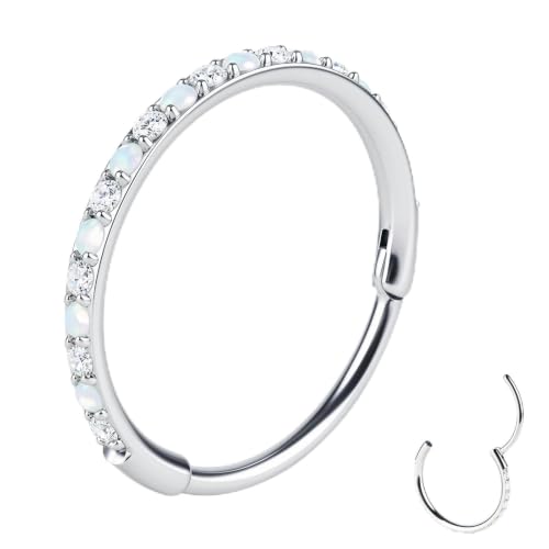 20/16G CZ Hinged Nose Rings Hoop, 316L Surgical Stainless Steel Cartilage Earring, Septum Clicker Ring, Daith Helix Rook Tragus Conch Lip Lobe Piercing Jewelry - color: A Silver Ring with Coloful CZ 03, size: 1pc 20 Gauge 6mm