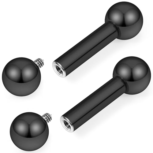 16G-00G Tongue Rings Nipple Piercings Internally Threaded Straight Barbell 316L Surgical Steel Body Piercing Jewelry for Women Men Black silver 12mm 14mm 16mm 19mm Bars Length - color: Black, size: 6G(4mm)-12mm barbells-6mm Balls