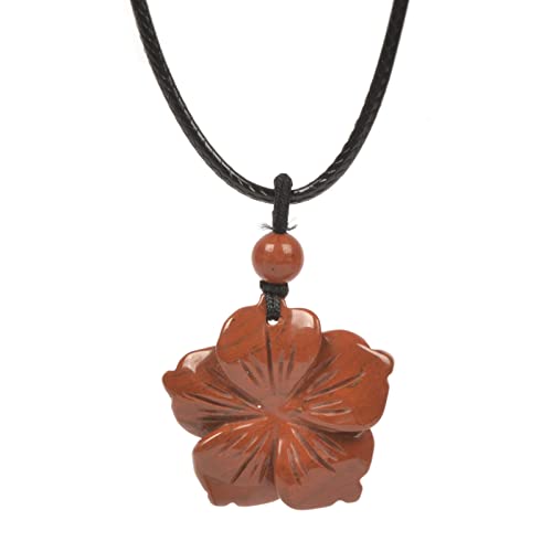 Justinstones Hand Carved Healing Crystals Gemstone Hawaii Flower Pendant Hand Weaving Wax Rope Necklace 22 inch - color: Red Jasper