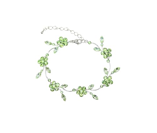Faship Gorgeous Rhinestone Crystal Floral Necklace Earrings Set - color: Green / Peridot color green / Matching Bracelet
