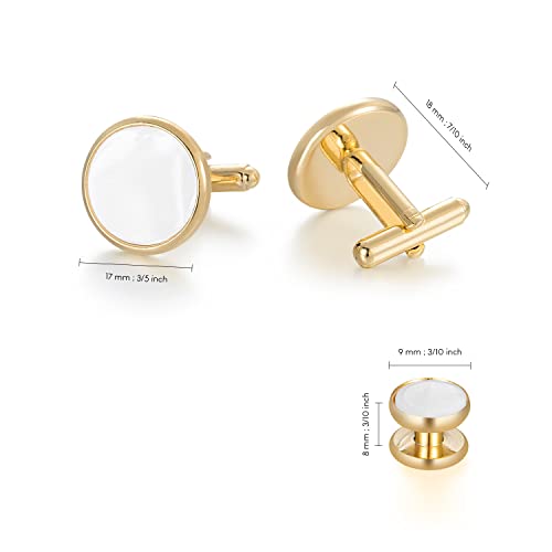 wynameleri Mens Classic Shirts Cufflink Studs, Mother-of-Pearl Tuxedo Shirt Button and Cuff Links Set, Formal Business Wedding Jewelry - color: MOP-Gold White