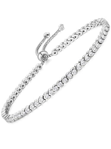 CYW 2mm/3mm All Moissanite Tennis Bracelet for Women, Solid 925 Sterling Silver, 5.5-7.5inch (14-19cm), with 2cm Adjustable Chain Extender, Birthday Anniversary Valentines Mothers Day Ideal Gift - color: 2mm - White Gold, size: 5.9 Inches