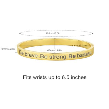 Inspirational Christian Bracelet for Women, Oval Engraved Bible Verse Love Bangle Cuff, Faith Scripture Jewelry, Religious Encouragement Gift for Mom Daughter Sister Friend - color: Be brave.Be strong.Be badass.-Oval Bangle Gold