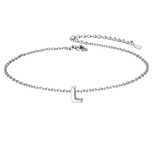 ChicSilver Initial Bracelet for Women 925 Sterling Silver Letter Initial Bracelet Dainty Personalized 26 Alphabet Jewelry Gifts for Birthday Anniversary Wedding - style: L