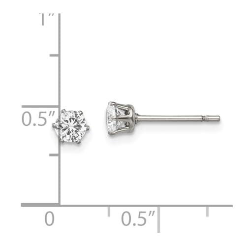 Diamond2Deal Stainless Steel Polished 4mm Round Cubic Zirconia Stud Earrings Len-0.2 In, Wid-0.2 In
