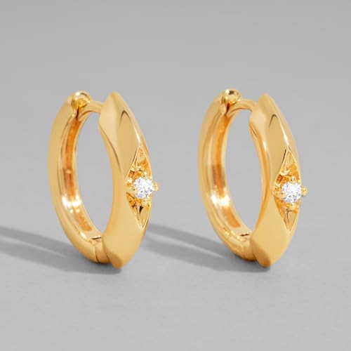 DREMMY STUDIOS Gold Dainty Huggie Hoop Earrings 18K Gold Plated Exquisite Open Tassel Dangle Charm Drop Sleeper Geometric Cross Coin Star Heart White CZ Simple Hypoallergenic Earrings for Women - color: Simple Hoop