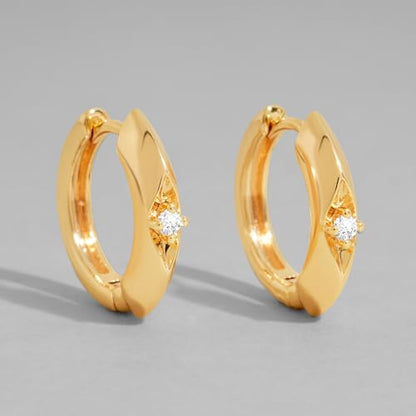 DREMMY STUDIOS Gold Dainty Huggie Hoop Earrings 18K Gold Plated Exquisite Open Tassel Dangle Charm Drop Sleeper Geometric Cross Coin Star Heart White CZ Simple Hypoallergenic Earrings for Women - color: Simple Hoop
