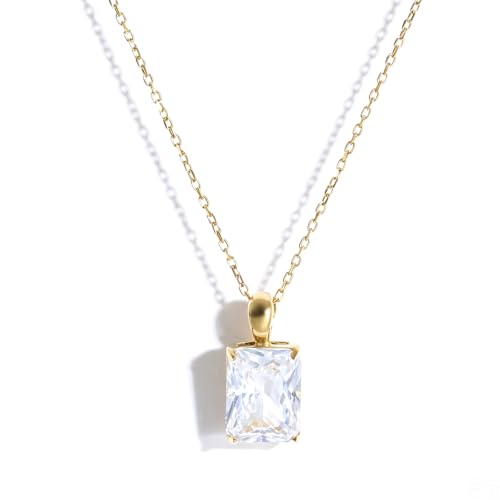 Cubic Zirconia Solitaire Necklace Stainless Steel, Rectangle Color Change Synthetic Alexandrite/Solitaire Necklace Pendant Women - color: Rectangle-Princess cut CZ-G
