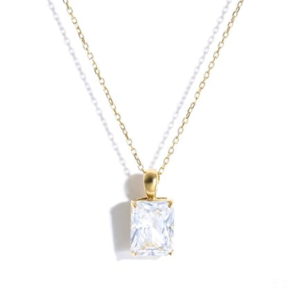 Cubic Zirconia Solitaire Necklace Stainless Steel, Rectangle Color Change Synthetic Alexandrite/Solitaire Necklace Pendant Women - color: Rectangle-Princess cut CZ-G
