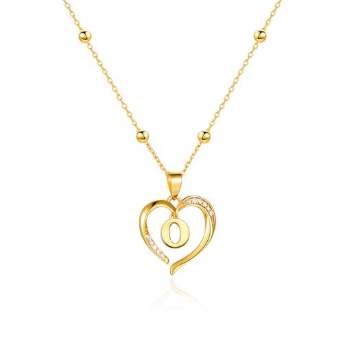 Cicy Bell Womens Heart Initial Necklace 18k Gold Plated | Personalized Letter Pendant, 17.7'' with 2'' Extender - color: Style 2-O-Gold