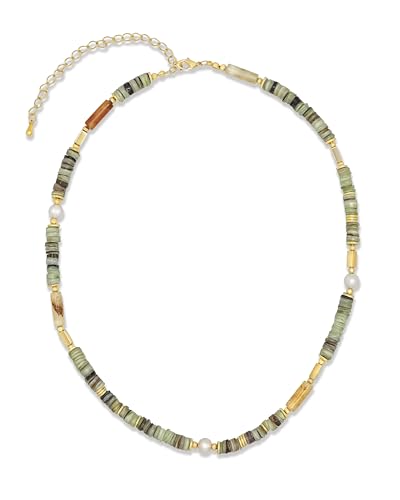 SNGIA Colorful Beaded Choker Necklace for Women, Gold Tone Adjustable Multicolor Rectangular Bead Necklace, Delicate Minimalist Layering Jewelry Gift - style: Sage Heishi