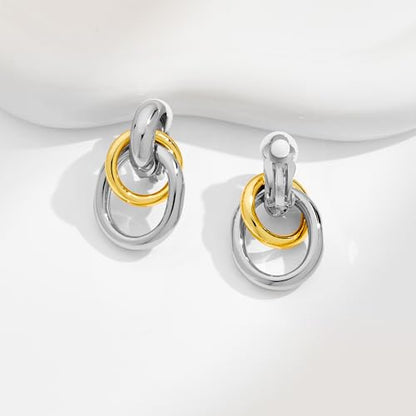 Gold Geometric Clip On Earrings for Women Chunky Gold Knot Link Clip Earrings Trendy Jewelry - color: Two Tone-A