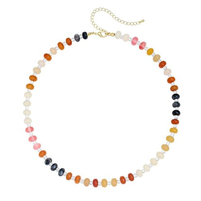 Colorful Beaded Choker Necklaces for Women | Large Natural Stone Bead, Boho Beach Necklace, Trendy Jewelry Gifts, 4 Style, 16+3 in - color: 01-Colorful-Brown