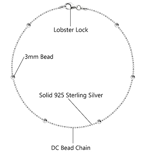 Savlano 925 Sterling Silver 9, 10 Inches Chain Anklet for Women Comes With a Gift Box - style: DC Bead/3mm Bead