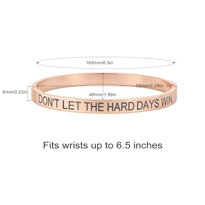 Inspirational Christian Bracelet for Women, Oval Engraved Bible Verse Love Bangle Cuff, Faith Scripture Jewelry, Religious Encouragement Gift for Mom Daughter Sister Friend - color: DON'T LET THE HARD DAYS WIN-Oval Bangle Rose Gold