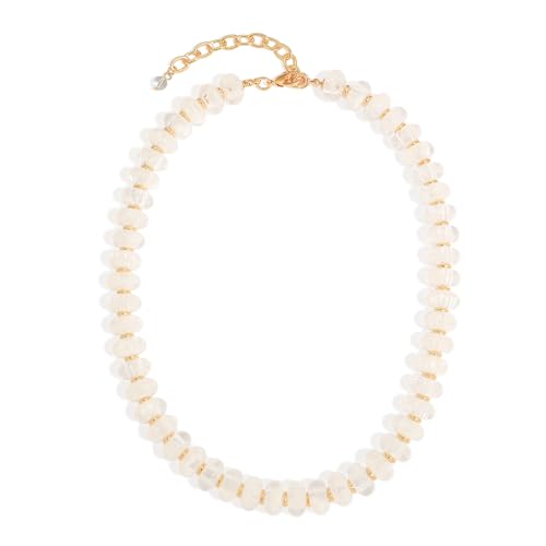 Chunky Beads Necklace for Women Trendy Gold Puffy Heart Choker Necklace Colorful Resin Beaded Heart Pendant Necklaces Statement Jewelry - color: 14MM Disc Bead-White