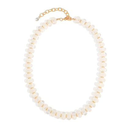 Chunky Beads Necklace for Women Trendy Gold Puffy Heart Choker Necklace Colorful Resin Beaded Heart Pendant Necklaces Statement Jewelry - color: 14MM Disc Bead-White