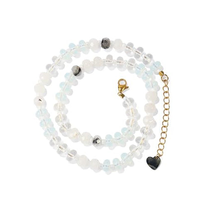 Gemstone Beaded Necklace for Women Colorful Natural Stone Freshwater Pearl Surfer Beach Rainbow Necklace Jewelry Gift - color: White