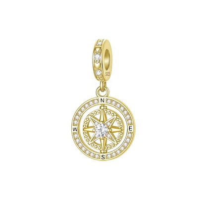 LUXILLA Charms for Bracelets & Necklace 925 Sterling Silver Charms Elephant Happy Birthday Charm Fit for Valentine's Day Mother's Day Jewelry Gift for Women - color: Compass Dangle Charm