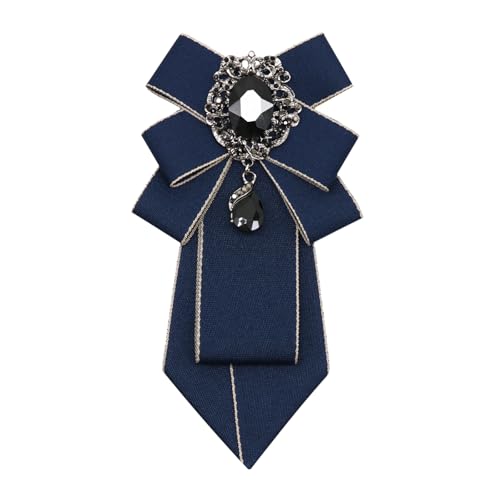 Big Crystal Bow Ties for Men Pre-tied Women Bowtie | Sparkly Laege Rhinestone, Eye-catching Edges, Adjusatble Strap, Polyester Fabric, 6.9"×3.7", Suitable for Suit Wedding Prom - color: Navy Blue