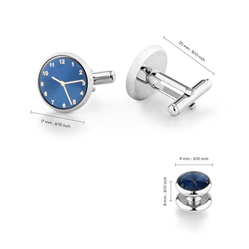 wynameleri Mens Tuxedo Shirt Button and Cuff Links Set, Classic Shirts Cufflink Studs, Formal Business Wedding Jewelry - color: Clock-Blue