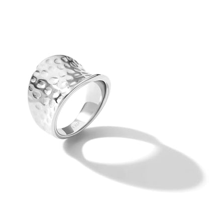 Wide Statement Hammered Band Rings for Women and Men，High 14K Gold Plated Polish Large Thumb Index Full Finger Rinds Size 5-10（Gold and Silver） - color: Silver