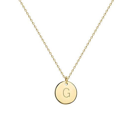 Valloey Rover Initial Necklaces for Women 14K Gold Plated Dainty Letter Necklce Round Coin Disc Pendant Double Side Engraved A-Z Necklace Personalized Jewelry Gift for Women - color: G