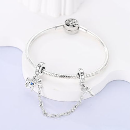 925 Sterling silver Safety Chain Charm for Bracelet Pendants Clip Beads | Infinite Love Butterfly Evil Eye Stopper Spacer dangle Charm for Woman Jewelry Gift - color: Cross Chain