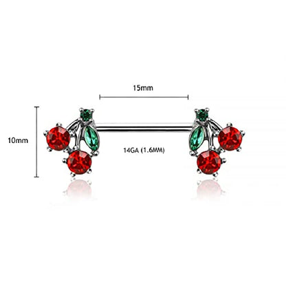 Pierced Owl 14GA 316L Stainless Steel CZ Crystal Red Cherry Ends Nipple Barbells, Sold as a Pair - style: Gold Tone