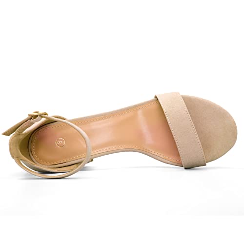 mysoft Women's Chunky Low Heels Open Toe Block Heeled Dress Ankle Strap Pump Wedding Sandals - color: Nude Suede, size: 9.5 Wide