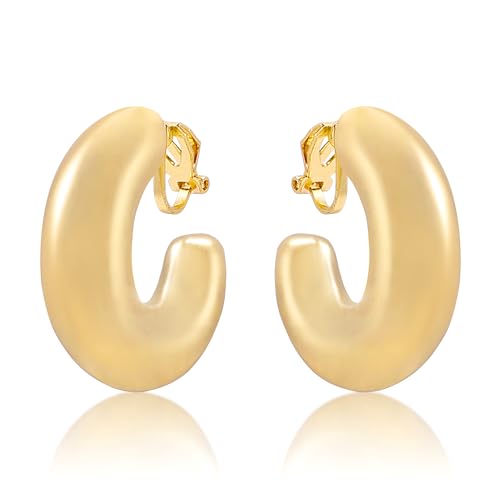 Gold Metal Clip On Earrings for Women Non Pierced Dangle Drop Earrings Multiple Styles - color: gold hoop A
