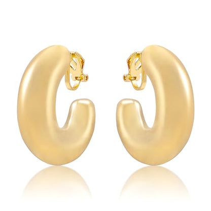 Gold Metal Clip On Earrings for Women Non Pierced Dangle Drop Earrings Multiple Styles - color: gold hoop A