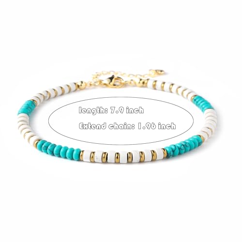 XIJIN Natural Stone Beaded Anklets for Women Handmade Beach Boho Turquoise Beads Ankle Bracelet Jewelry Gift for Her - color: A