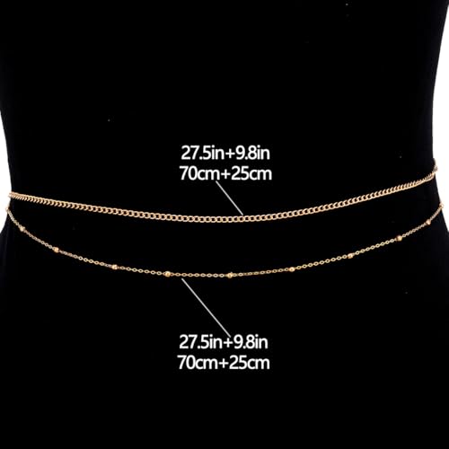 Tgirls Gold Waist Chain for Women Rhinestone Layered Belly Chains Beads Body Chain Heart-Shaped Beach Body Jewelry for Summer - style: 2 Layers