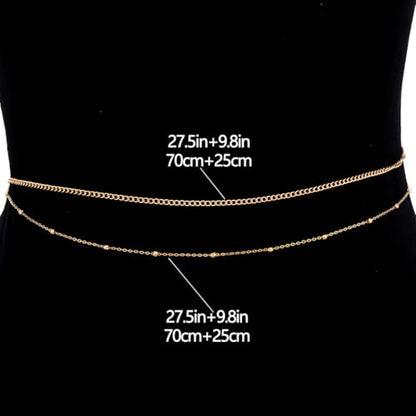 Tgirls Gold Waist Chain for Women Rhinestone Layered Belly Chains Beads Body Chain Heart-Shaped Beach Body Jewelry for Summer - style: 2 Layers