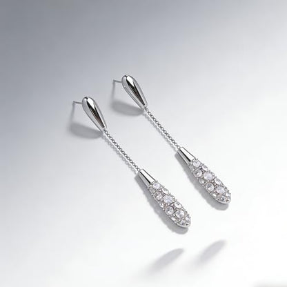 Trendy Silver Water Drop Dangle Earrings for Women - Sparkly Crystal Long Tassel Earrings