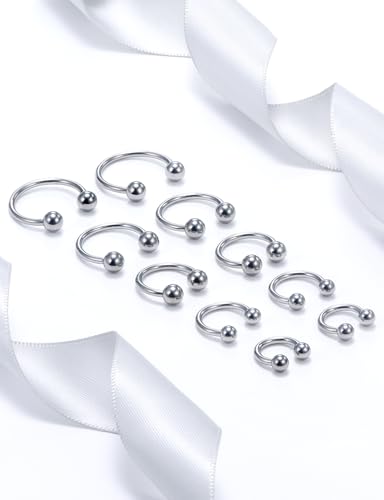 20G 18G 16G 14G 12G ASTM F136 Titanium Horseshoe Septum Nose Ring Piercing Jewelry Circular Barbell Helix Snug Tragus Rook Daith Cartilage Earring Lip Ring Hoop Piercing Jewelry for Women Men - style: 14G, 8mm 10mm 12mm 14mm 16mm Length, Ball