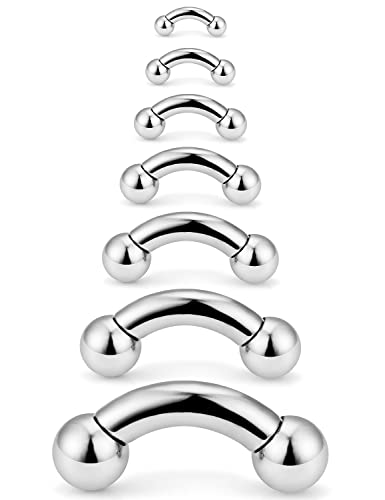 16G 14G 12G 8G 6G 4G 2G Pa Ring Cvh Piercings Stretching Kit 316l Surgical Steel Snake Eye Tongue Ring Curved Barbell Nipple Lip Belly Eyebrow Rings Piercing Jewelry for Women Men 12mm-16mm - color: 7Pcs Silver Tone