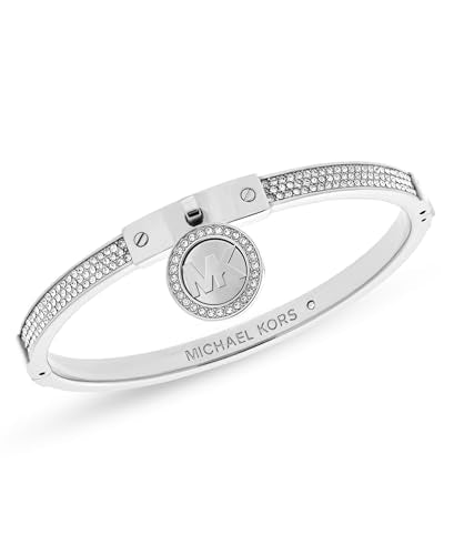 Michael Kors Silver-Tone Bracelet for Women; Bracelets; Jewelry for Women - color: Pavé Logo Hinge