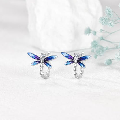 Blue Evil Eye/Celtic/Owl/Moonstone/Paw Print/Cubic Zirconia Hoop Earrings for Women 925 Sterling Silver Women Earrings Jewelry - style: Dragonfly