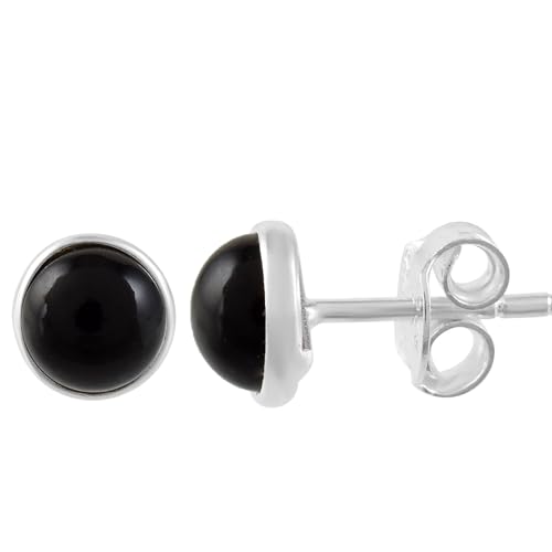 5 MM Natural Gemstone 925 Sterling Silver Hypoallergenic Studs Earrings Jewelry for Women Dainty Trendy Antiqued Silver Birthstone Earrings Jewelry Gifts for Women and Her - color: Black Onyx