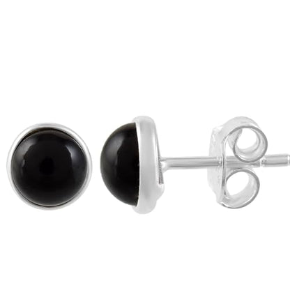 5 MM Natural Gemstone 925 Sterling Silver Hypoallergenic Studs Earrings Jewelry for Women Dainty Trendy Antiqued Silver Birthstone Earrings Jewelry Gifts for Women and Her - color: Black Onyx