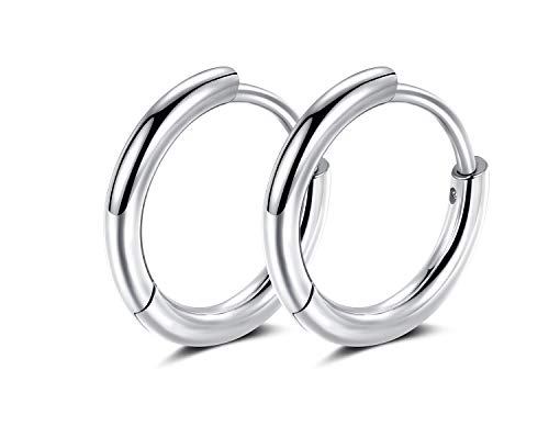 Black Hoop Earrings for Men 8mm 10mm 12mm – Surgical Stainless Steel Hypoallergenic Mens Small to Medium Hoop Earrings Set (3 Pairs) - style: J:1pair,size:12mm,color:steel