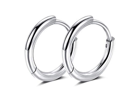 Black Hoop Earrings for Men 8mm 10mm 12mm – Surgical Stainless Steel Hypoallergenic Mens Small to Medium Hoop Earrings Set (3 Pairs) - style: J:1pair,size:12mm,color:steel