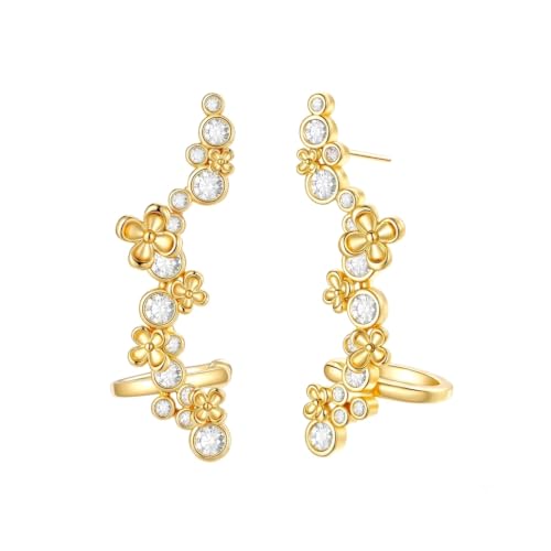 Ear Climber Earrings for Women, 14K Gold Plated/Silver Plated | Crawler Earrings Pierced with Cubic Zirconia, Hypoallergenic Cluster Stud Tragus Conch Daith Cartilage Jewelry Gift for Daily - color: Gold-8