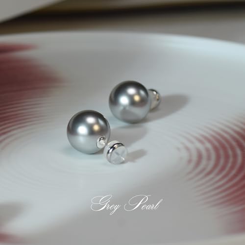 Trendy Big Simulated Pearl Earrings for Women, 925 Sterling Silver Post 14/12MM Oversized Large Pearl Studs Bride Bridesmaid Prom Wedding Earrings Jewelry Gifts - color: Grey, size: 14MM