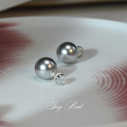 Trendy Big Simulated Pearl Earrings for Women, 925 Sterling Silver Post 14/12MM Oversized Large Pearl Studs Bride Bridesmaid Prom Wedding Earrings Jewelry Gifts - color: Grey, size: 14MM