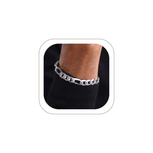 ChainsHouse Figaro Link Chain Bracelet for Men Stainless Steel Jewelry | Black/ Gold Bracelets Men, 6/9/13mm Figaro Cuabn Bracelets 7.5"/8.3", Chunky Hip Hop Wrist Hand Chain Bracelet for Gift - color: e: 9mm-stainless